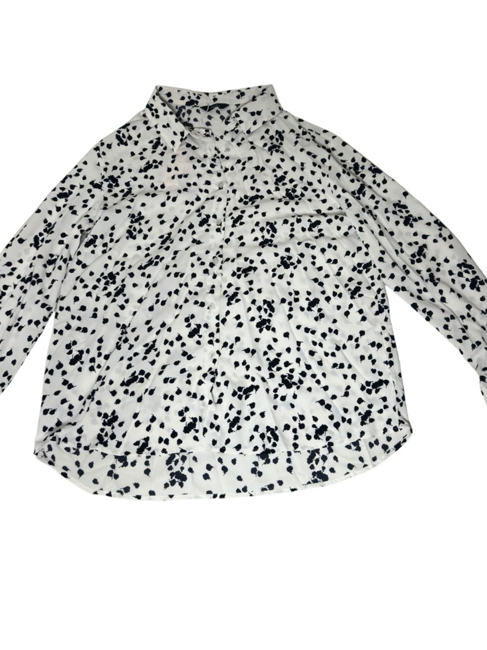 Women’s White Button-Down Shirt with Black Spot Print